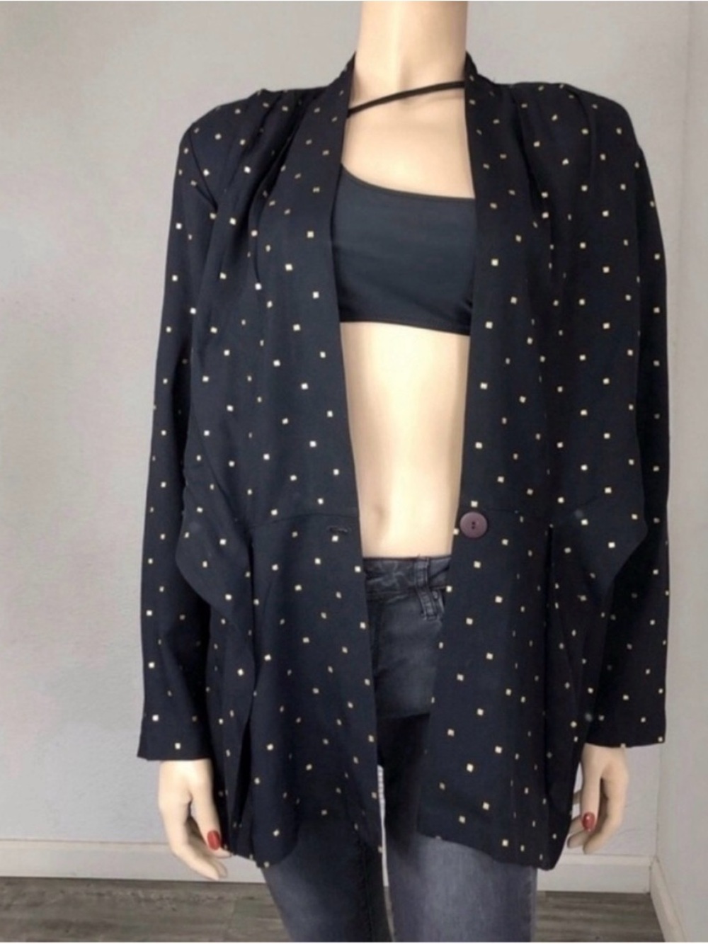 Vintage Sequel oversized jacket/blazer V-neck tie front black - Picture 6 of 16